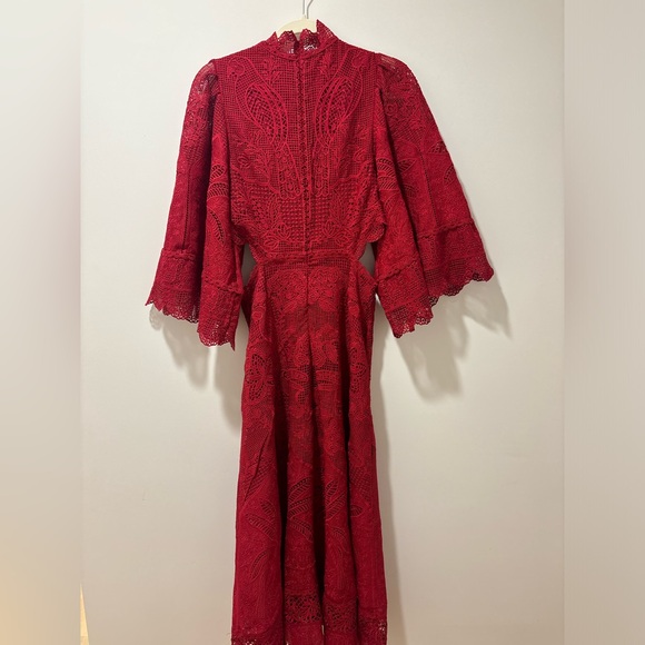 FARM Rio Red Lace Midi Dress - Picture 11 of 11